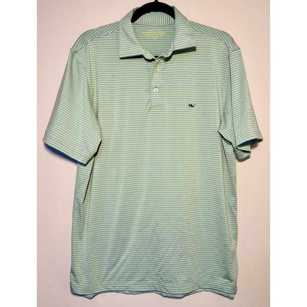 Vineyard Vines On-The-Go Sankaty Polo Shirt Mens Size M Blue Stripe Stretch Golf